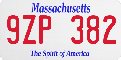 MA license plate 9ZP382