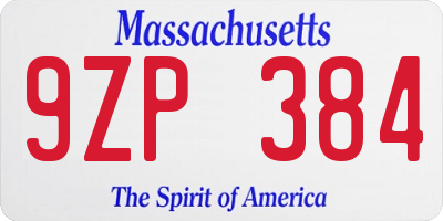 MA license plate 9ZP384