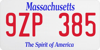 MA license plate 9ZP385