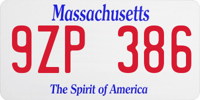 MA license plate 9ZP386