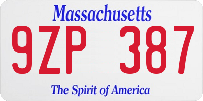 MA license plate 9ZP387