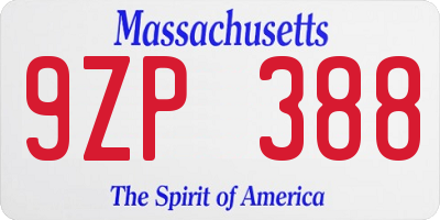 MA license plate 9ZP388