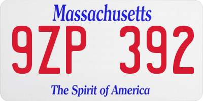 MA license plate 9ZP392