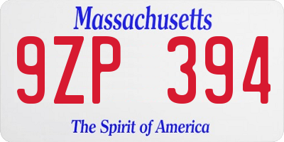 MA license plate 9ZP394