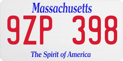 MA license plate 9ZP398