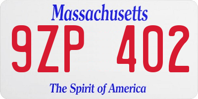 MA license plate 9ZP402