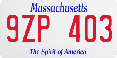 MA license plate 9ZP403