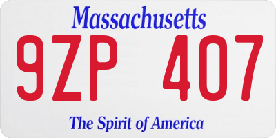 MA license plate 9ZP407