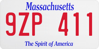 MA license plate 9ZP411