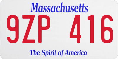 MA license plate 9ZP416