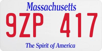 MA license plate 9ZP417