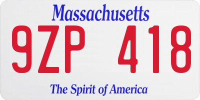 MA license plate 9ZP418