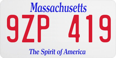 MA license plate 9ZP419