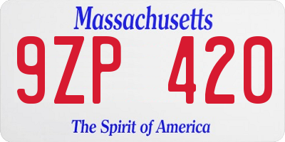 MA license plate 9ZP420