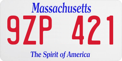 MA license plate 9ZP421