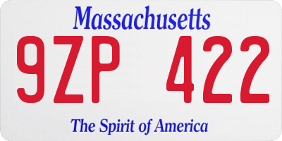 MA license plate 9ZP422