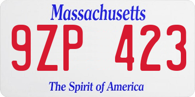 MA license plate 9ZP423