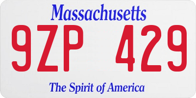 MA license plate 9ZP429