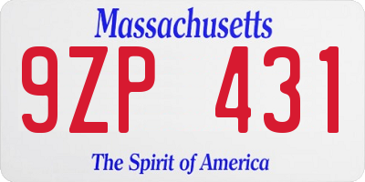 MA license plate 9ZP431