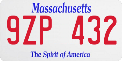 MA license plate 9ZP432