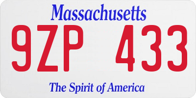 MA license plate 9ZP433