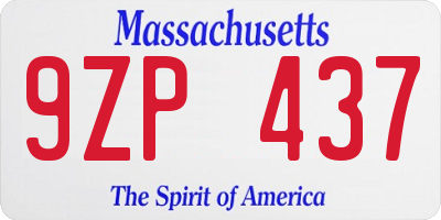 MA license plate 9ZP437