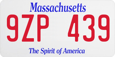 MA license plate 9ZP439