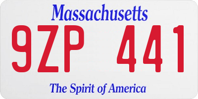 MA license plate 9ZP441