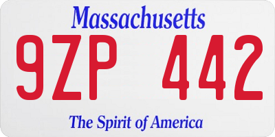 MA license plate 9ZP442