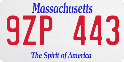 MA license plate 9ZP443