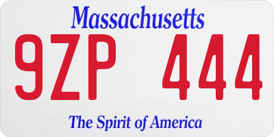 MA license plate 9ZP444