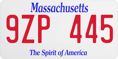 MA license plate 9ZP445