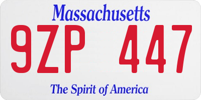 MA license plate 9ZP447