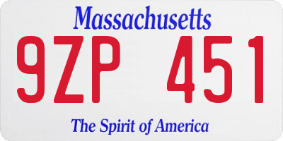 MA license plate 9ZP451