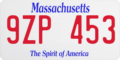 MA license plate 9ZP453
