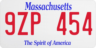 MA license plate 9ZP454