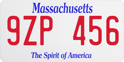 MA license plate 9ZP456