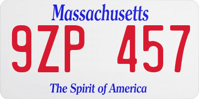 MA license plate 9ZP457