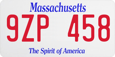 MA license plate 9ZP458