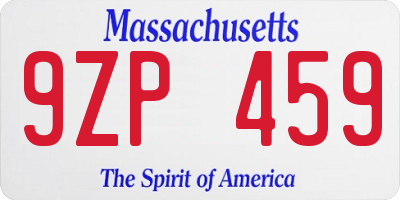 MA license plate 9ZP459