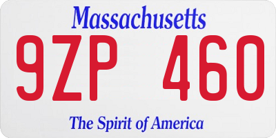 MA license plate 9ZP460