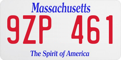 MA license plate 9ZP461