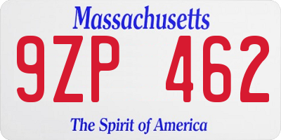 MA license plate 9ZP462