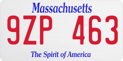 MA license plate 9ZP463