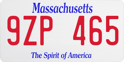 MA license plate 9ZP465