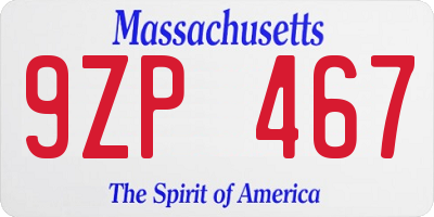 MA license plate 9ZP467