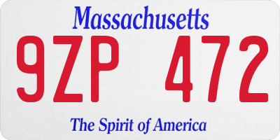 MA license plate 9ZP472