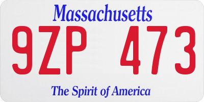 MA license plate 9ZP473
