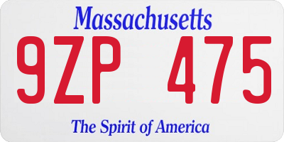 MA license plate 9ZP475