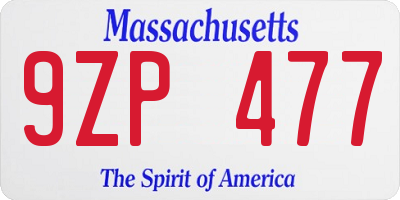 MA license plate 9ZP477
